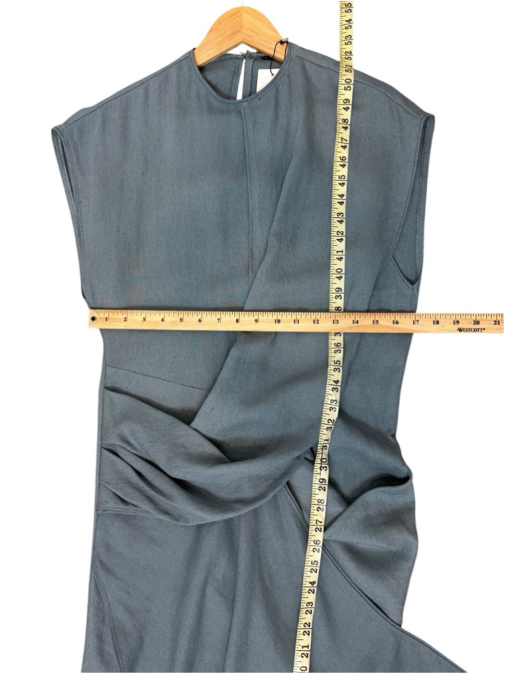 Zara Linen Blend Draped Midi Dress Blue Asymmetrical Minimalist XS NWT - Picture 7 of 11